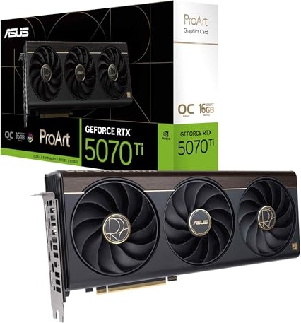 ASUS ProArt GeForce RTX™ 5070 Ti OC Edition Graphics Card (PCIe® 5.0, 16GB GDDR7, USB Type-C®, HDMI®/DP 2.1, 2.5-Slot, Axial-tech Fans, Vapor Chamber, Phase-Change GPU Thermal pad)