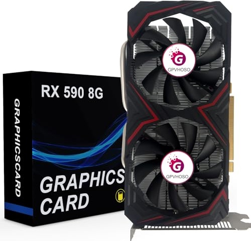 GPVHOSO Radeon RX 590 8GB GEM Graphics Card, GDDR5 1469MHz 2304SP 256bit, RX590 GPU 8K Video Card with Dual Cooling Fan, HDMI, DP, DVI-Output, PCIE 3.0 * 16 for Computer Gaming and Office Black