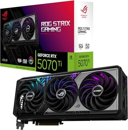 ASUS ROG Strix GeForce RTX 5070 Ti OC 16GB GDDR7 Graphics Card(PCIe 5.0, HDMI/DP 2.1, 3.2-Slot, Axial-tech Fans, Vapor Chamber MaxContact Design, Phase-Change GPU Thermal pad, Aura Sync)