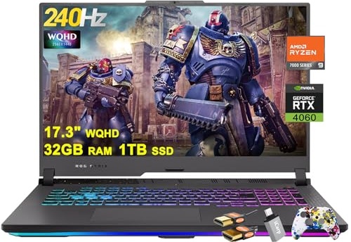 ASUS ROG Strix G17 G713 Gaming Laptop, RTX 4060, Ryzen 9 7845HX, 17.3" QHD 240Hz, 32 GB DDR5, 1 TB SSD Image