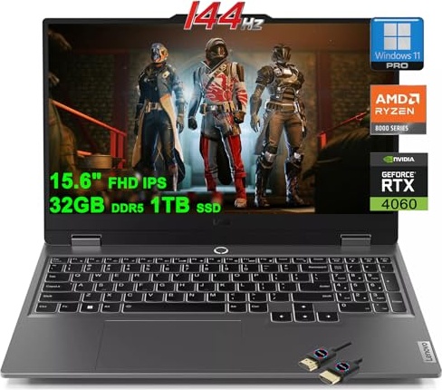 Lenovo LOQ Gaming Laptop, RTX 4060, Ryzen 7 8845HS, 15.6" FHD 144Hz, 32 GB DDR5, 1 TB SSD Image