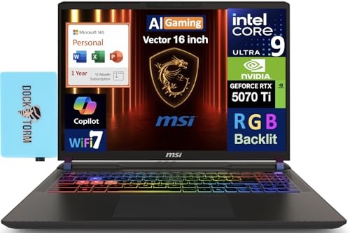 msi Vector AI Gaming Laptop, RTX 5070 Ti, Ultra 9 275HX, 16.0" 2.5K 240Hz, 32 GB DDR5,  Image