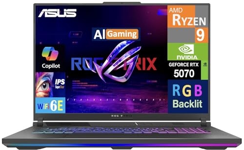 ASUS ROG Strix G18 Laptop 18" 240Hz WQXGA Display (AMD Ryzen 9 8940HX, GeForce RTX 5070 8GB, 32GB DDR5, 4TB PCIe SSD, RGB KB, WiFi 6E, Webcam, Bluetooth 5.4, Win 11 Home) w/USB-C Dock Gaming Laptop, RTX 5070, Ryzen 9 8940HX, 18.0" 2.5K 240Hz, 32 GB DDR5, 4 TB SSD Image
