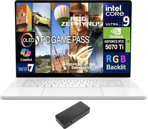 ASUS ROG Zephyrus G16 Laptop 16.0" 240Hz WQXGA Display (Intel Ultra 9-285H, GeForce RTX™ 5070 Ti 12GB, 32GB LPDDR5X, 4TB PCIe SSD, RGB KB, Thunderbolt 4, WiFi 7, Webcam, Win 11 Pro) w/USB-C Dock Gaming Laptop, RTX 5070 Ti, Ultra 9 285H, 16.0" 2.5K 240Hz, 12 GB DDR5, 4 TB SSD Image