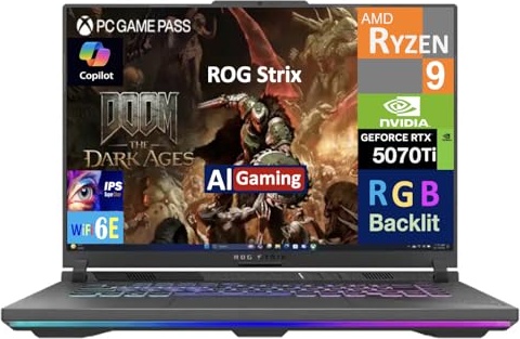 ASUS ROG Strix AI Gaming Laptop, RTX 5070 Ti, Ryzen 9 8940HX, 16.0" WUXGA 165Hz, 16 GB DDR5, 1 TB SSD Image