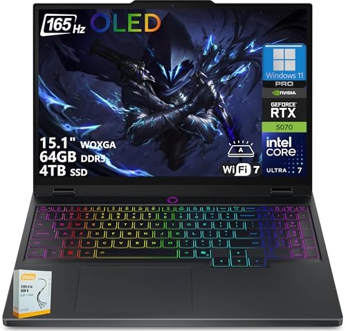 Lenovo Legion 5 AI-Powered Gaming Laptop, RTX 5070, Ultra 7 255HX, 15.1" 2.5K 165Hz, 64 GB DDR5, 4 TB SSD Image