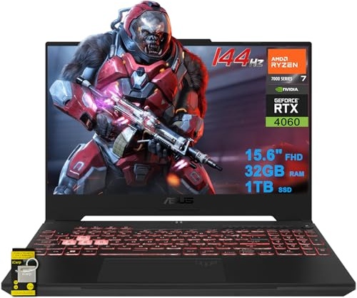 ASUS TUF Gaming A15 Laptop 15.6" FHD 144Hz (100% sRGB) AMD 6-core Ryzen 5 7535HS 32GB RAM 1TB SSD GeForce RTX 4060 (Up to233 AI Tops) RGB Backlit USB4 Win11 ICP Hub Gaming Laptop, RTX 4060, Ryzen 5 7535HS, 15.6" FHD 144Hz, 32 GB RAM, 1 TB SSD Image