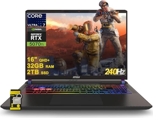 msi Vector 16 HX AI Gaming Laptop, RTX 5070 Ti, Ultra 7 255HX, 16.0" QHD 240Hz, 32 GB DDR5, 2 TB SSD Image