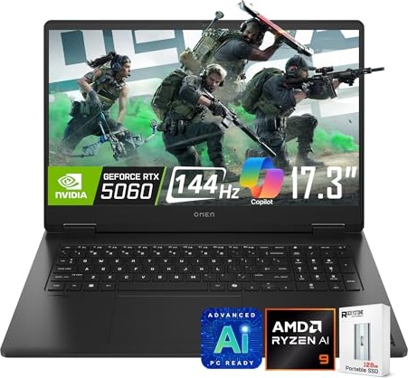 HP OMEN AI Gaming Laptop, RTX 5060, i9-13900H, 17.3" QHD 144Hz, 64 GB DDR5, 2 TB SSD Image