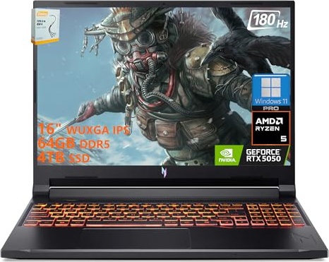 acer Nitro V 16 AI Gaming Laptop, RTX 5050, Ryzen 5 240, 16.0" WUXGA 180Hz, 64 GB DDR5, 4 TB SSD Image