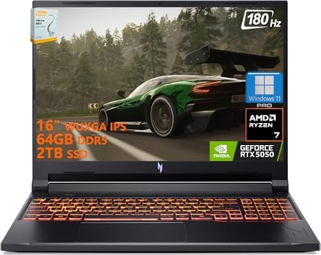 acer Nitro V 16 AI Gaming Laptop, RTX 5050, Ryzen 7 260, 16.0" WUXGA 180Hz, 64 GB DDR5, 2 TB SSD Image