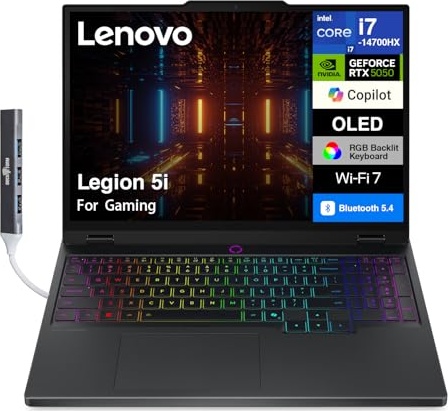 Lenovo Legion 5i AI-Powered Gaming Laptop, RTX 5050, i7-14700HX, 15.1" 2.5K 165Hz, 16 GB DDR5, 1 TB SSD Image