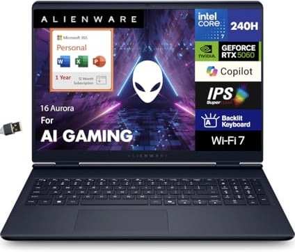 Alienware 16 Aurora AC16250 AI Gaming Laptop, RTX 5060, 7 240H, 16.0" 2.5K 120Hz, 32 GB DDR5,  Image