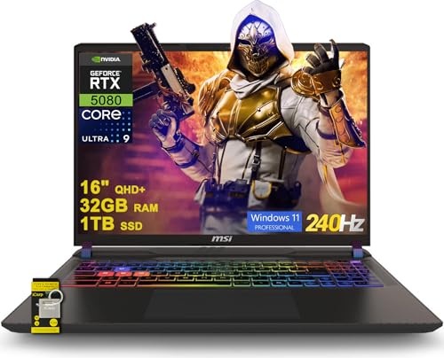 msi Vector 16 HX AI Gaming Laptop, RTX 5080, Ultra 9 275HX, 16.0" QHD 240Hz, 32 GB DDR5, 1 TB SSD Image