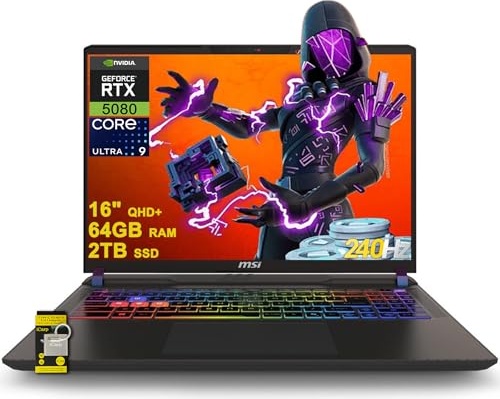 msi Vector 16 HX AI Gaming Laptop, RTX 5080, Ultra 9 275HX, 16.0" QHD 240Hz, 64 GB RAM, 2 TB SSD Image