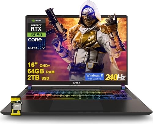 msi Vector 16 HX AI Gaming Laptop, RTX 5080, Ultra 9 275HX, 16.0" QHD 240Hz, 64 GB DDR5, 2 TB SSD Image