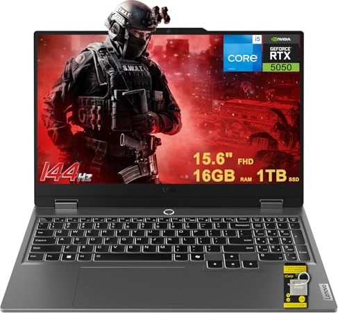 Lenovo LOQ Gaming Laptop, RTX 5050, i5-13450HX, 15.6" FHD 144Hz, 16 GB RAM, 1 TB SSD Image