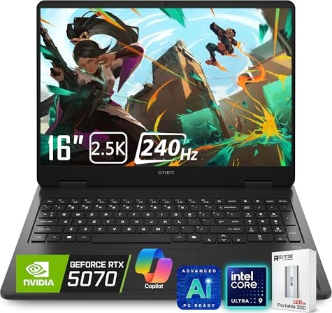 HP OMEN 16 Gaming Laptop, RTX 5070, Ultra 9 285H, 16.0" QHD 240Hz, 64 GB DDR5, 2 TB SSD Image