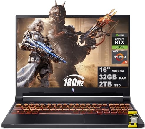 acer Nitro V 16 AI Gaming Laptop, RTX 5050, Ryzen 5 240, 16.0" WUXGA 180Hz, 32 GB DDR5, 2 TB SSD Image