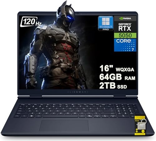 Dell Alienware 16 Aurora Gaming AI Laptop 16" WQXGA 120Hz (100% sRGB) Intel 10-core Core 7 240H (>Ultra 7 165H) 64GB RAM 2TB SSD GeForce RTX 5050 DLSS4 (Up to 421 AI Tops) Win11Pro ICP Hub/Copilot Gaming Laptop, RTX 5050, Ultra 7 165H, 16.0" 2.5K 120Hz, 64 GB RAM, 2 TB SSD Image