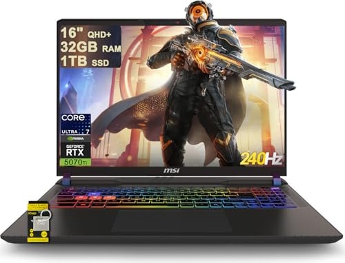 msi Vector 16 HX AI Gaming Laptop, RTX 5070 Ti, Ultra 7 255HX, 16.0" QHD 240Hz, 32 GB DDR5, 1 TB SSD Image