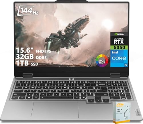 Lenovo LOQ AI-Powered Gaming Laptop, RTX 5050, i5-13450HX, 15.6" FHD 144Hz, 32 GB DDR5, 1 TB SSD Image